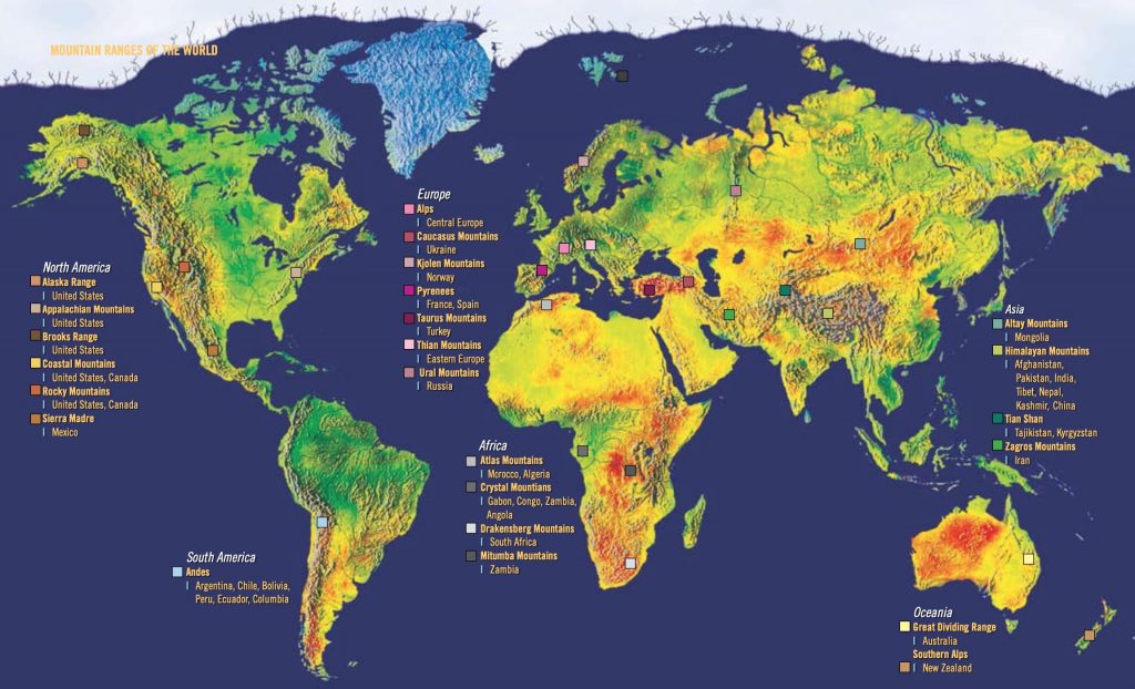 alps mountains on world map