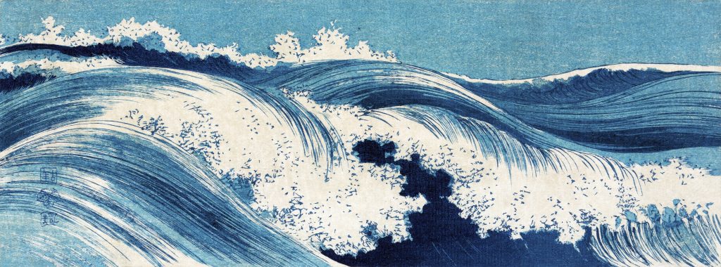 Ocean waves (1878-1940) vintage Japanese woodcut prints by Uehara Konen