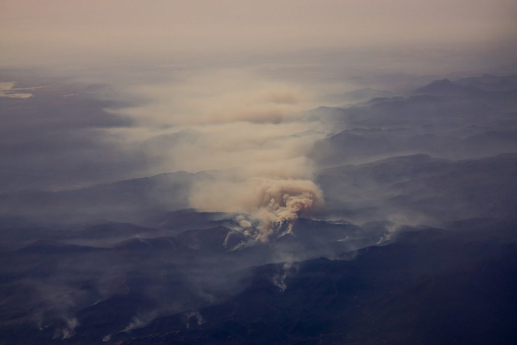 mountains and smoke